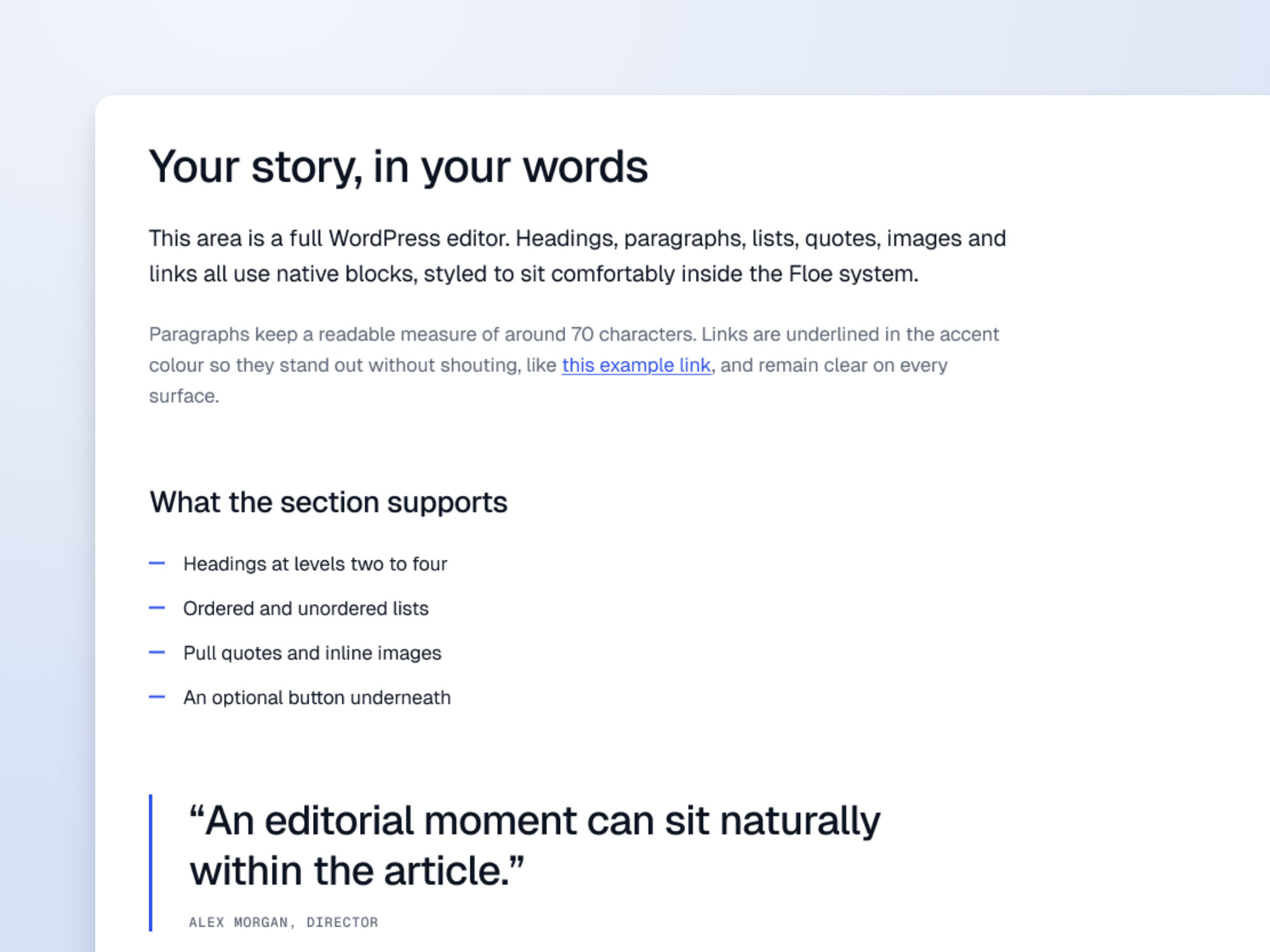 Design preview of the Article block