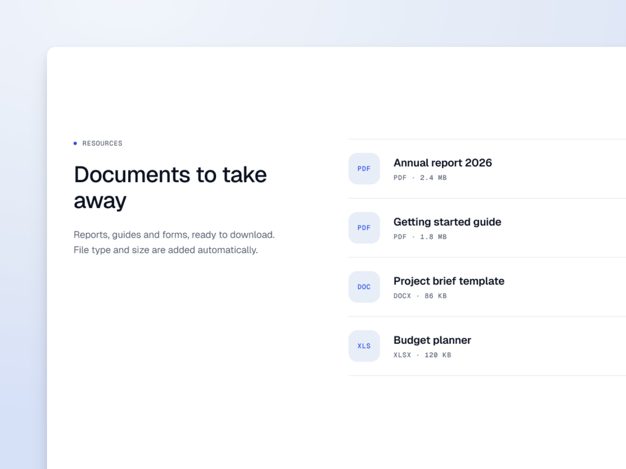 Design preview of the Document Download block