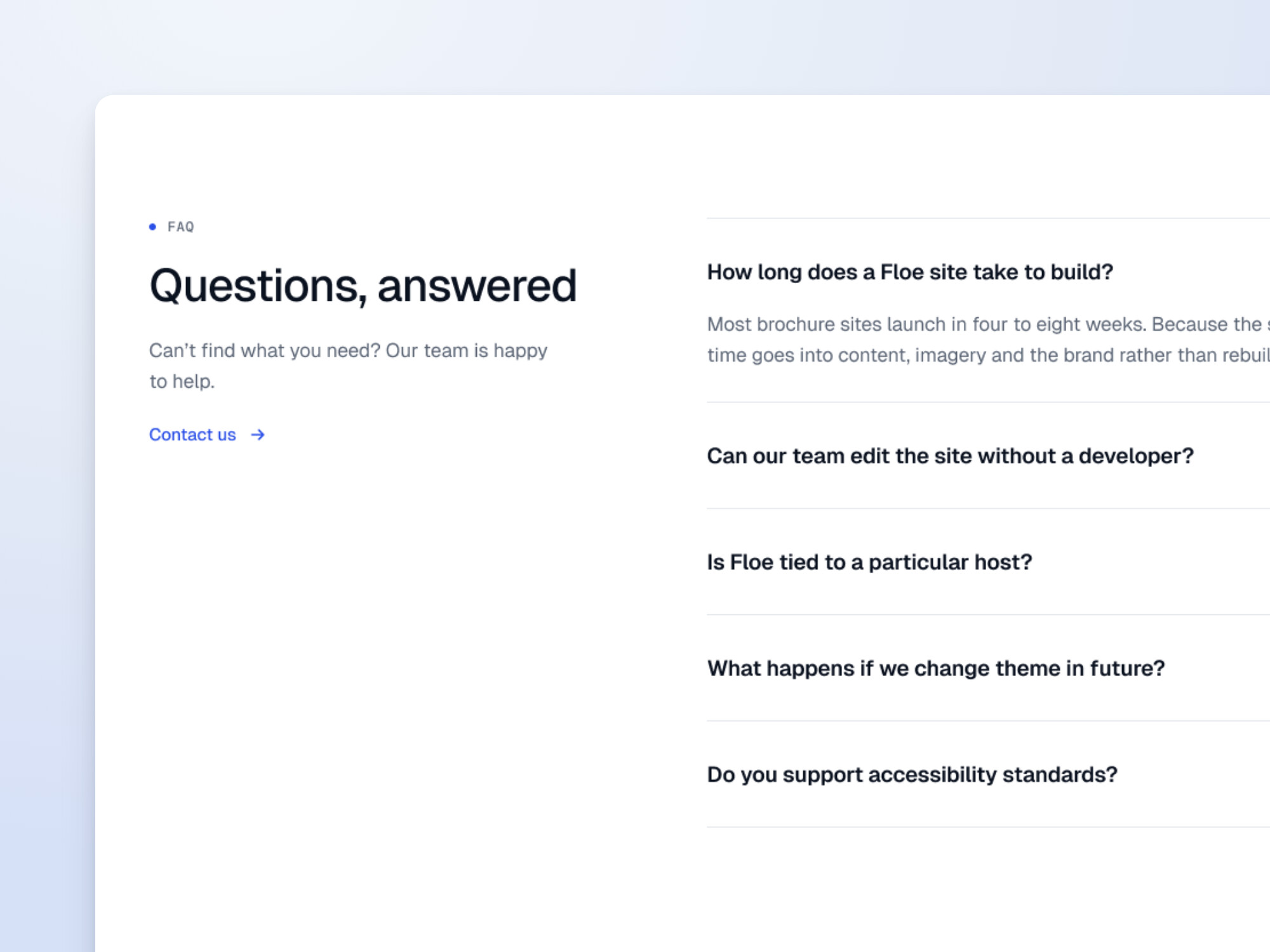 Design preview of the FAQ block
