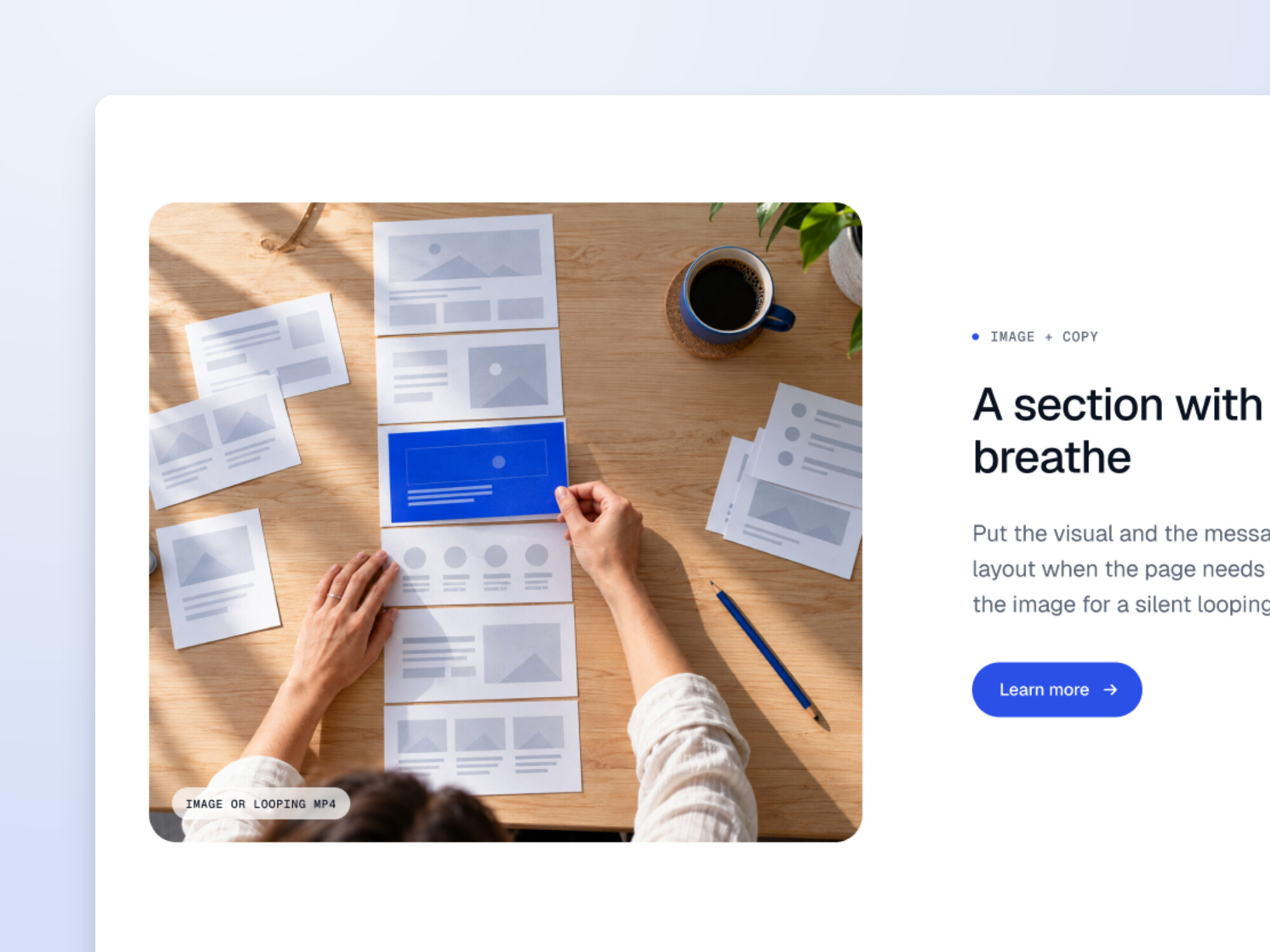 Design preview of the Image + Copy block