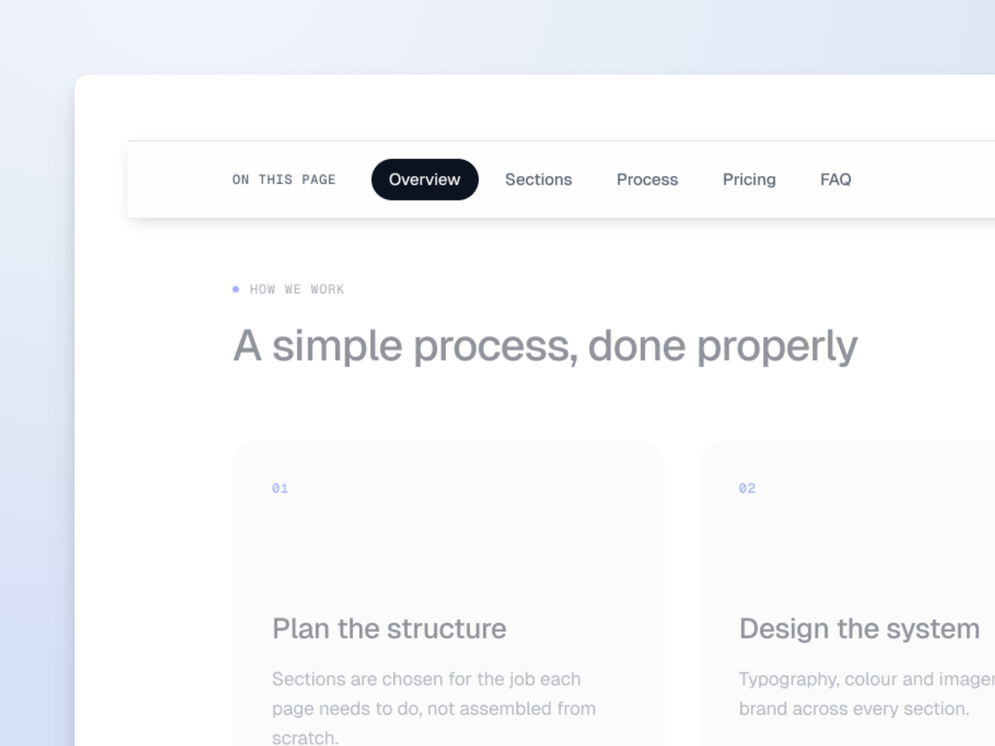 Design preview of the In-page navigation block
