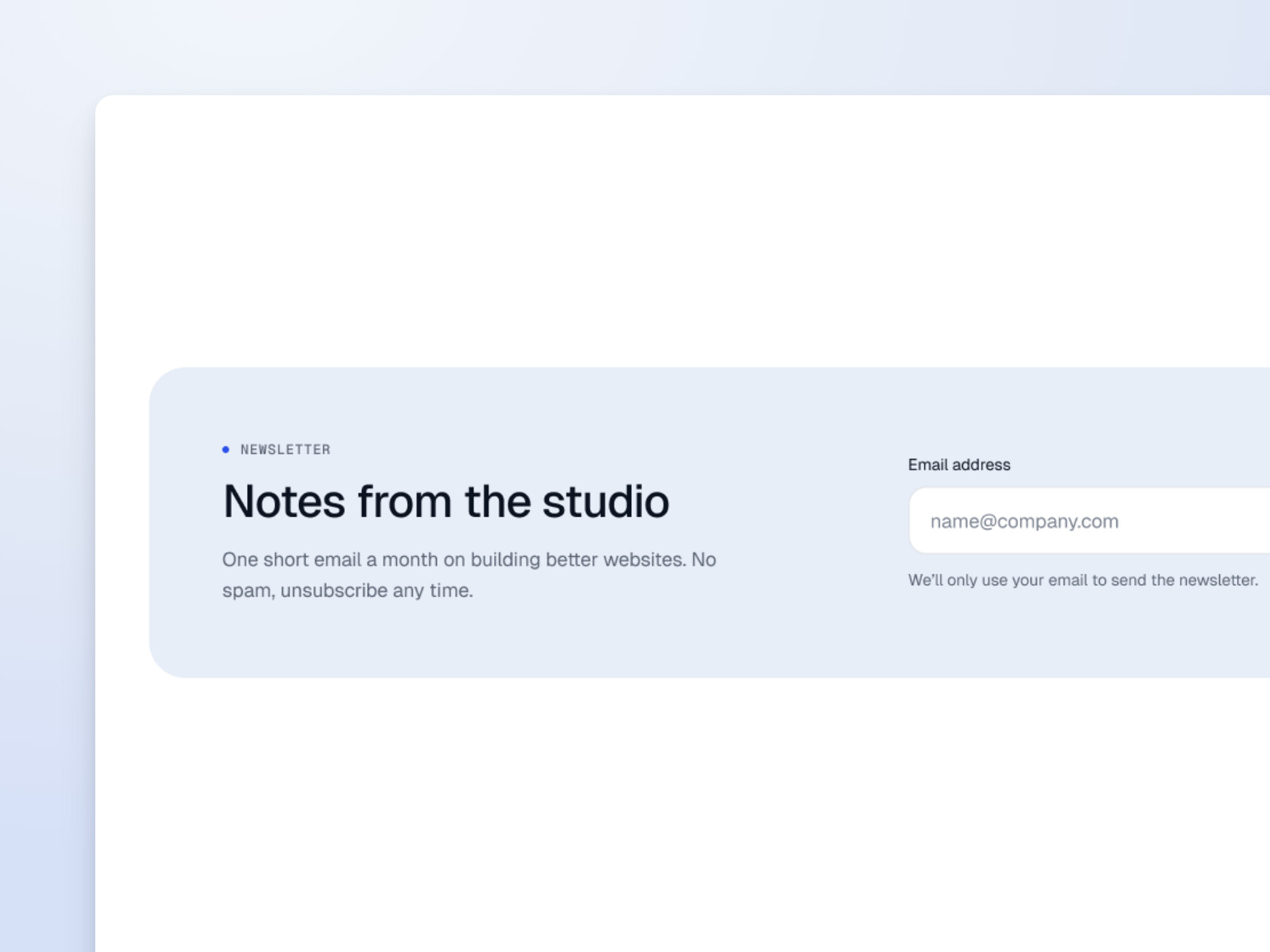 Design preview of the Newsletter block