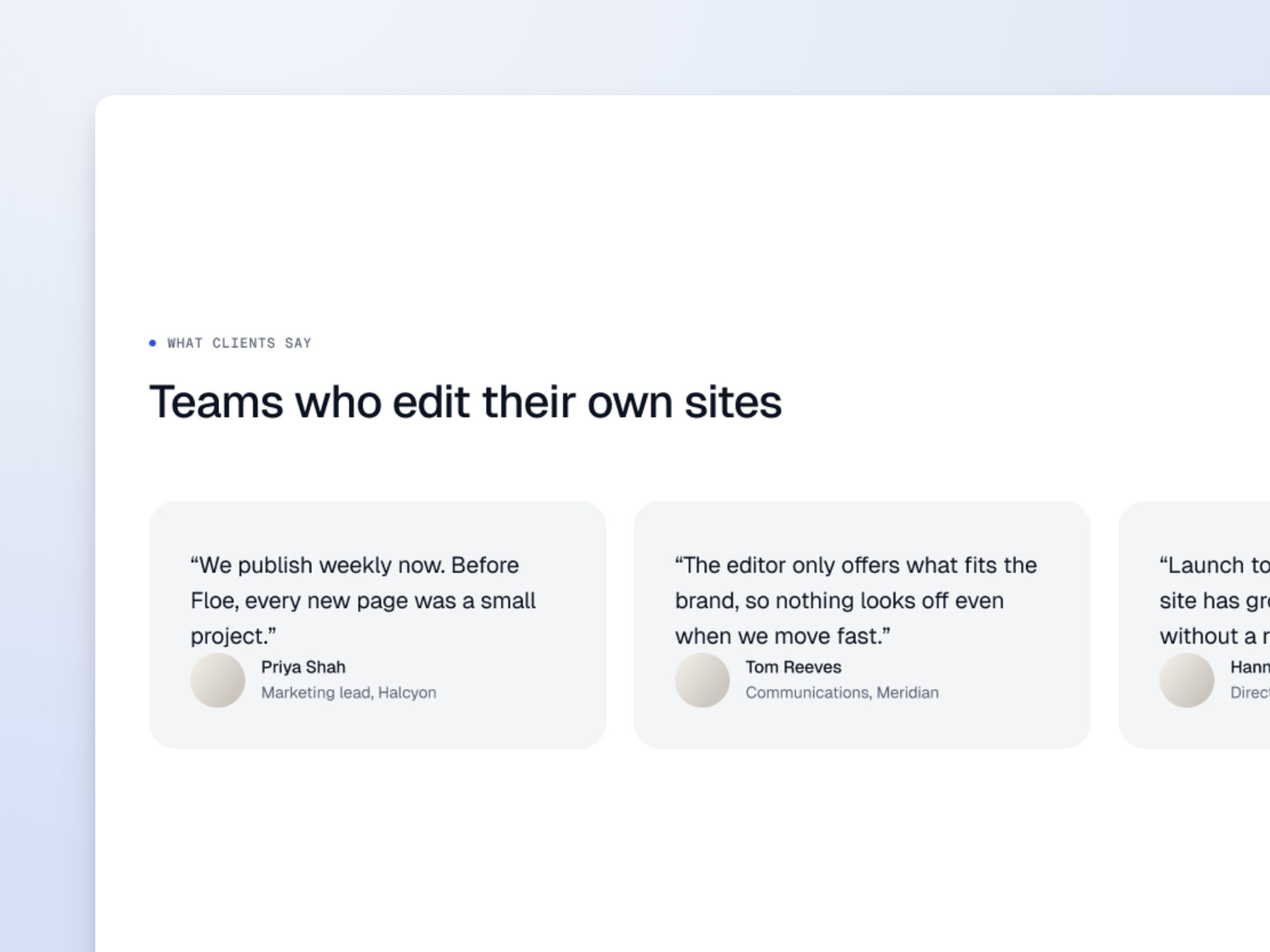 Design preview of the Testimonials block